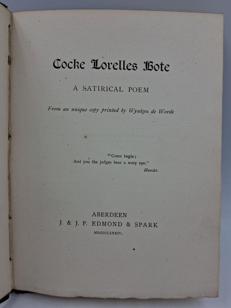 Cocke Lorelles Bote. A Satirical Poem.