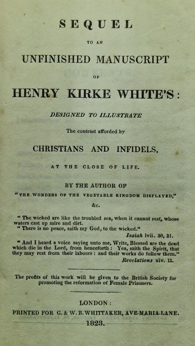 Sequel to an unfinished manuscript of Henry Kirke White's: