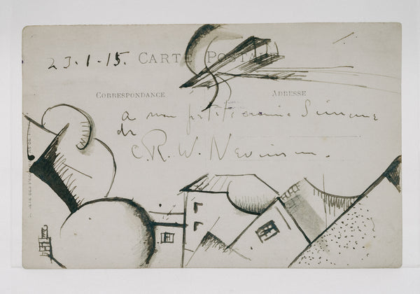 Original Cubo-Futurist drawing on an inscribed WWI photograph