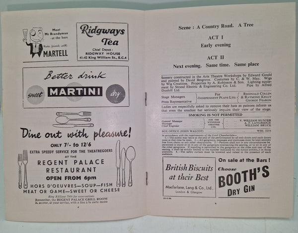 Theatre programme for 12 September 1955 production of Waiting for Godot