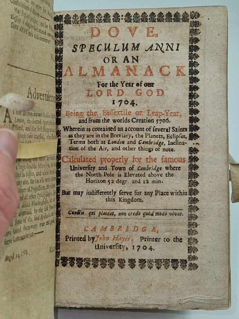 MENOLOGION or, an Ephemeris of the Coelestial Motions, for the Year of Our Lord MDCCIV. Being Bissextile or Leap-Year.