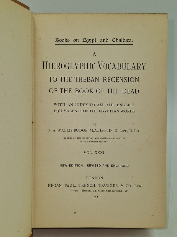 Hieroglyphic vocabulary to the Theban recension of the Book of the Dead