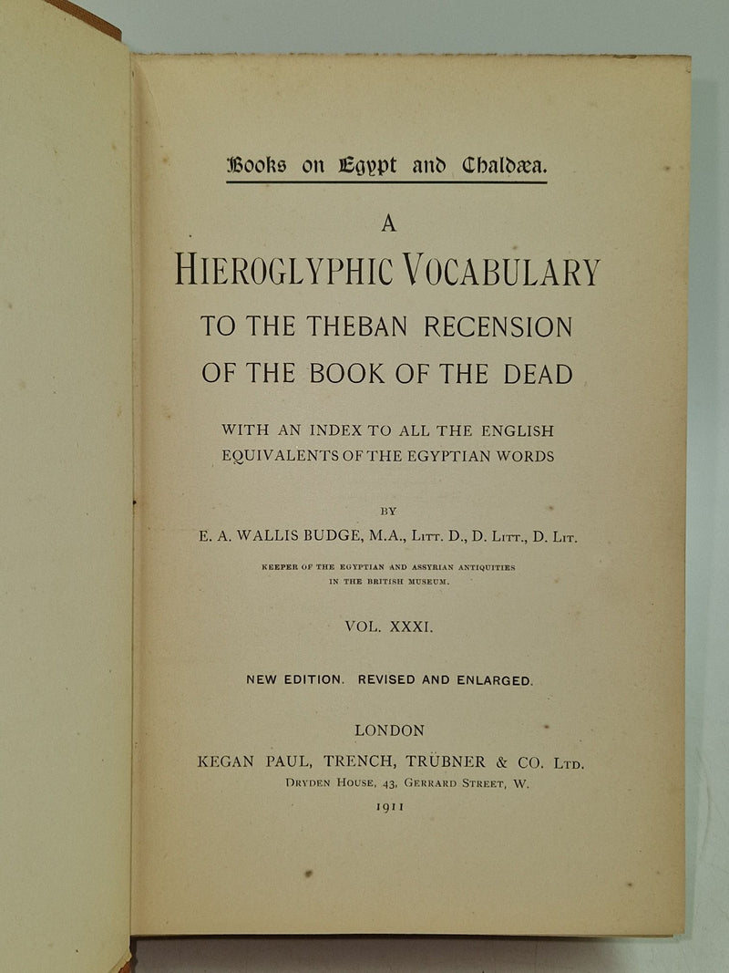 Hieroglyphic vocabulary to the Theban recension of the Book of the Dead